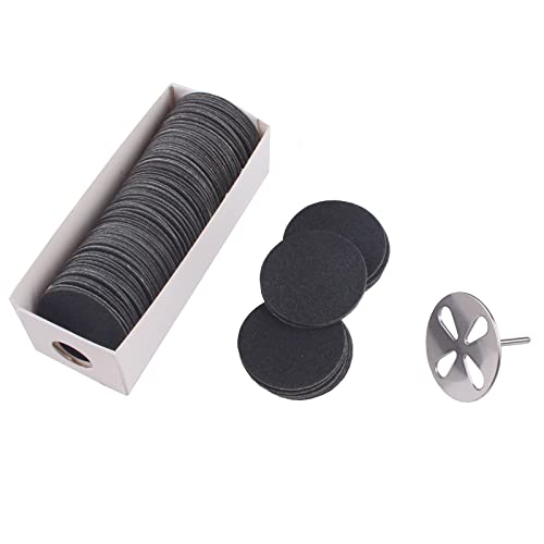 MZCMSL 100pcs Sandpaper Disc and 1pcs Metal Drill Bit, 3/32 Shank Pedicure Sanding Disc Bit for Dead Skin Callus Electric Foot File #150 Grit (Medium,35mm) - Image 1