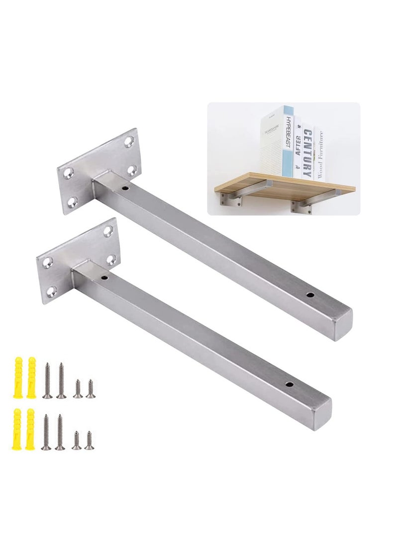 Floating Shelf Brackets,  2 Pcs 6 inch Silver Heavy Duty Shelf Brackets, Premium Solid Steel Shelf Supports for Shelves, Heavy Floating Shelves Hardware for Shelves Support DIY - Image 1