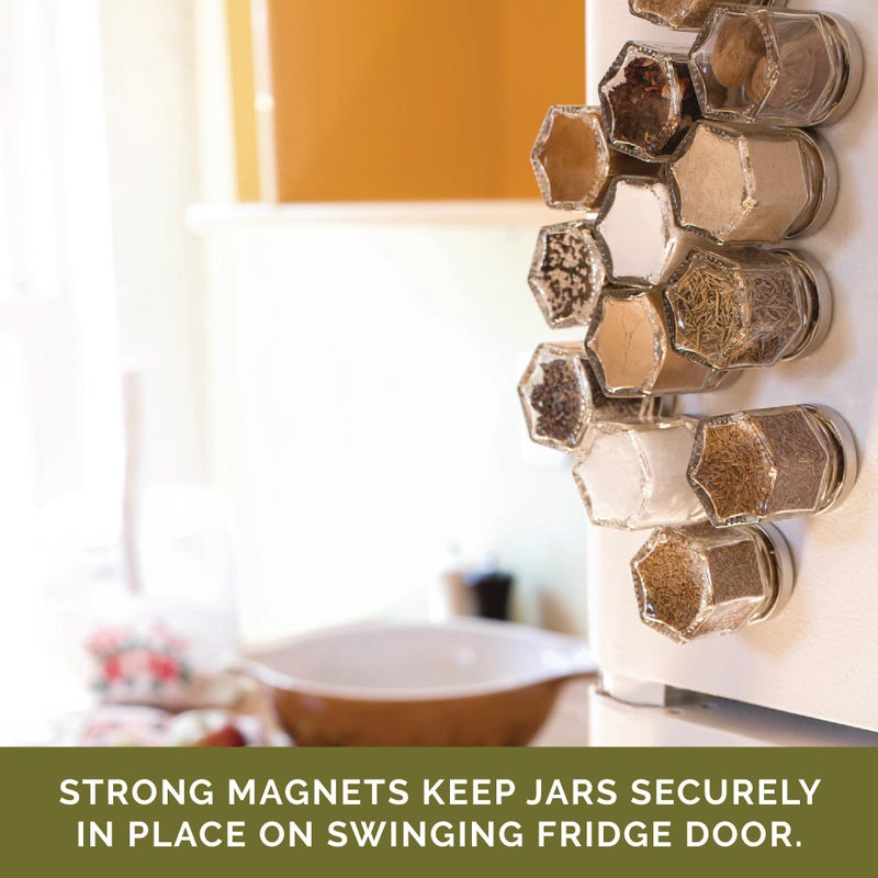 Gneiss Spice Gneiss Spice Magnetic Jars: Includes 12 Large Empty Glass Jars (4 oz), Magnetic Metal Lids & Spice Labels | Create a Hanging Spice Rack on Your Fridge  - Image 3