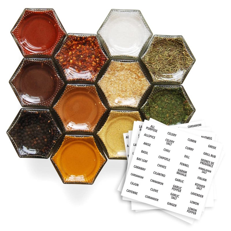 Gneiss Spice Gneiss Spice Magnetic Jars: Includes 12 Large Empty Glass Jars (4 oz), Magnetic Metal Lids & Spice Labels | Create a Hanging Spice Rack on Your Fridge  - Image 1