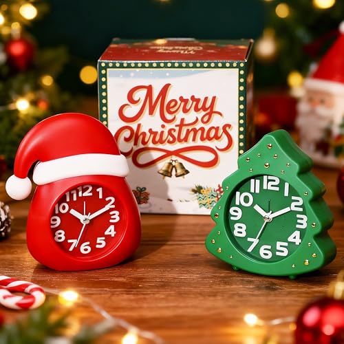 AYRELY® Christmas Alarm Clock Gift Set – 2 Silent Analog Clocks (Santa Hat & Christmas Tree), Ready-to-Gift Holiday Edition for Kids & Family, with Festive Gift Box - Image 1
