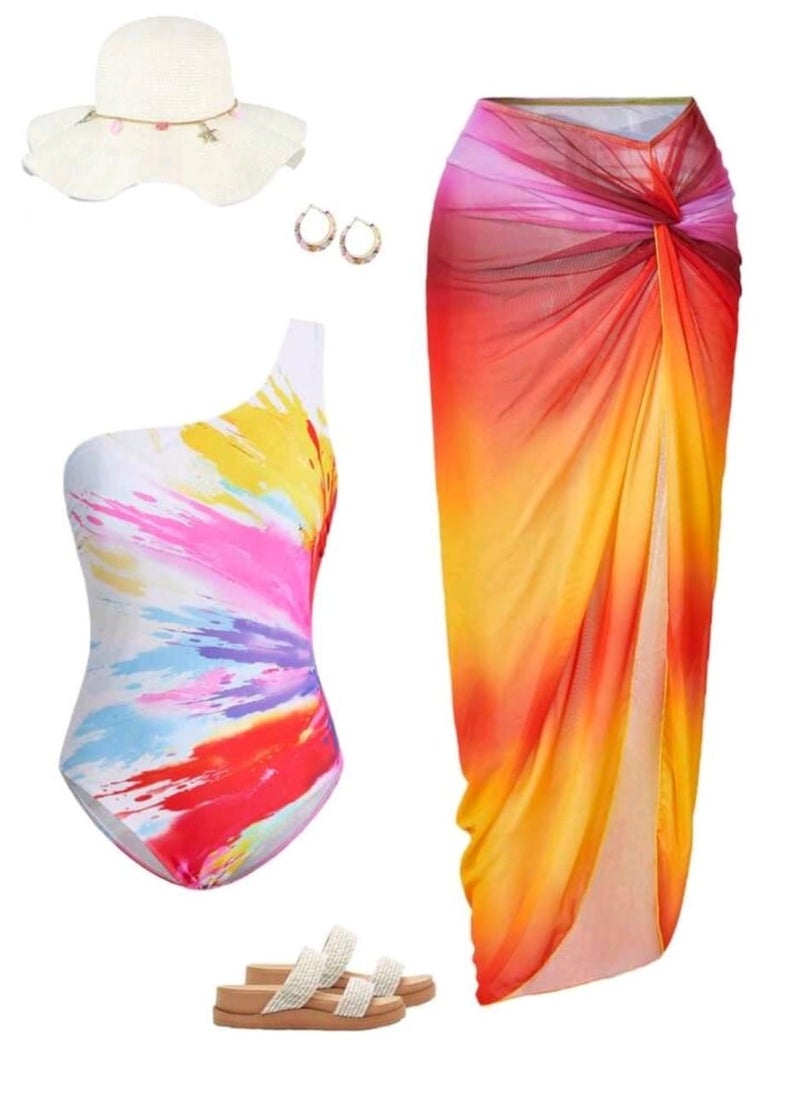 Shein SHEIN Swim Oasis Summer Vacation Beach Party Gradient Neon Printed One-Piece Swimsuit  - Image 3