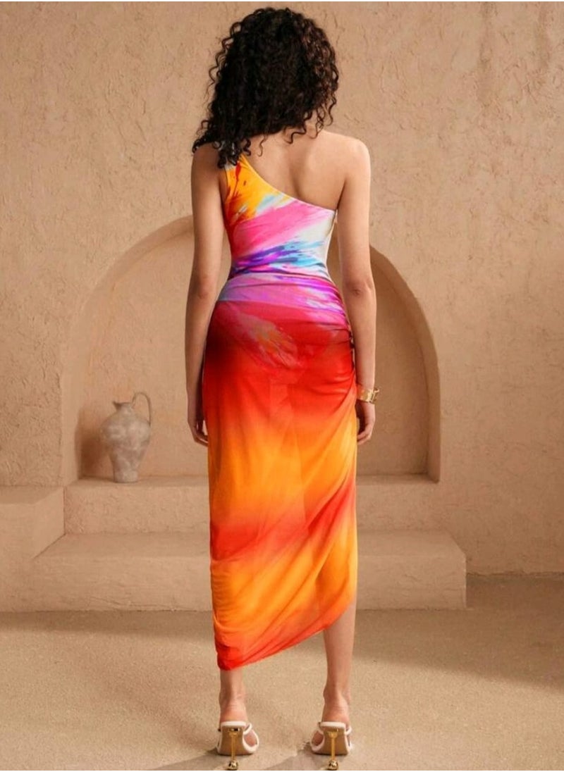 Shein SHEIN Swim Oasis Summer Vacation Beach Party Gradient Neon Printed One-Piece Swimsuit  - Image 2