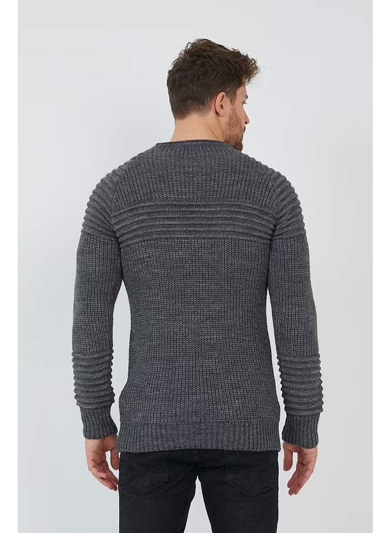 Cool Tarz Cool Style Anthracite Men's Ribbed Crew Neck Knitwear SWEATER-TRZCM28888R50M - Image 3