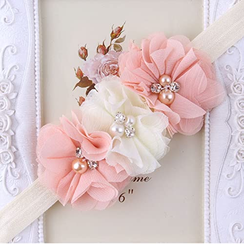 DonLeeving 30 PCS Rhinestone Pearl Apricot Color Chiffon Flower Sewing Fabric Appliques for Clothing, Headbands Flower, Crafts, Party Decoration, Sewing Applique - Image 3