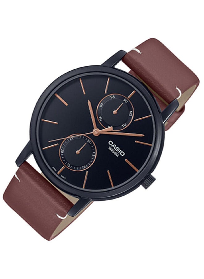 CASIO Men Watch Analog Multi Hand Dial Leather Band Black Ion Plated Case MTP-B310BL-5AVDF - Image 2