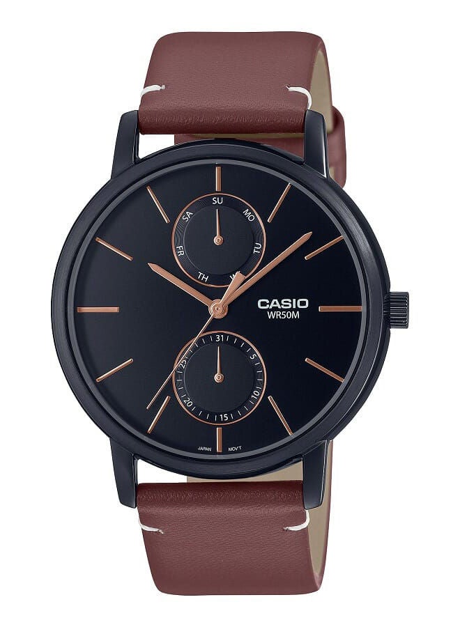 CASIO Men Watch Analog Multi Hand Dial Leather Band Black Ion Plated Case MTP-B310BL-5AVDF - Image 1
