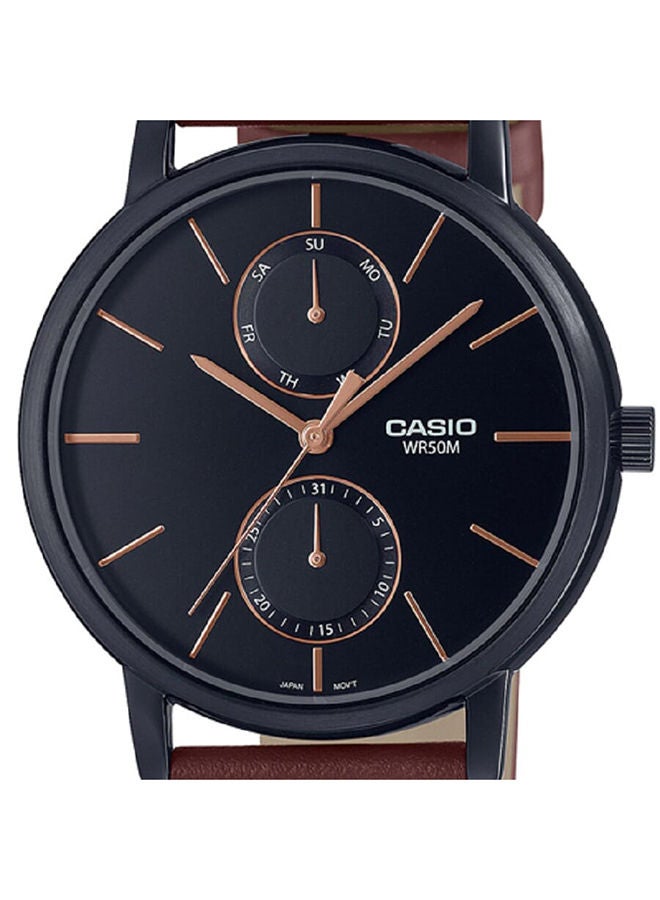 CASIO Men Watch Analog Multi Hand Dial Leather Band Black Ion Plated Case MTP-B310BL-5AVDF - Image 3