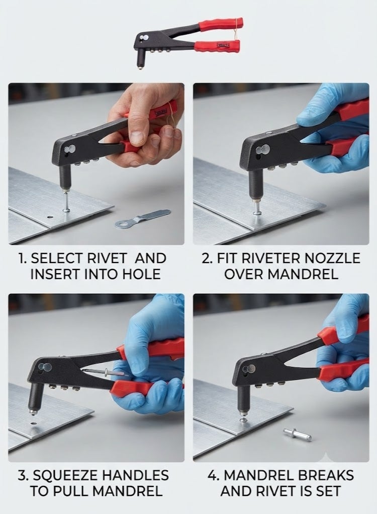 Beorol Rivet Gun Hand Riveter Heavy Duty Professional Pop Riveter Standard Gun - KPNS - Image 3