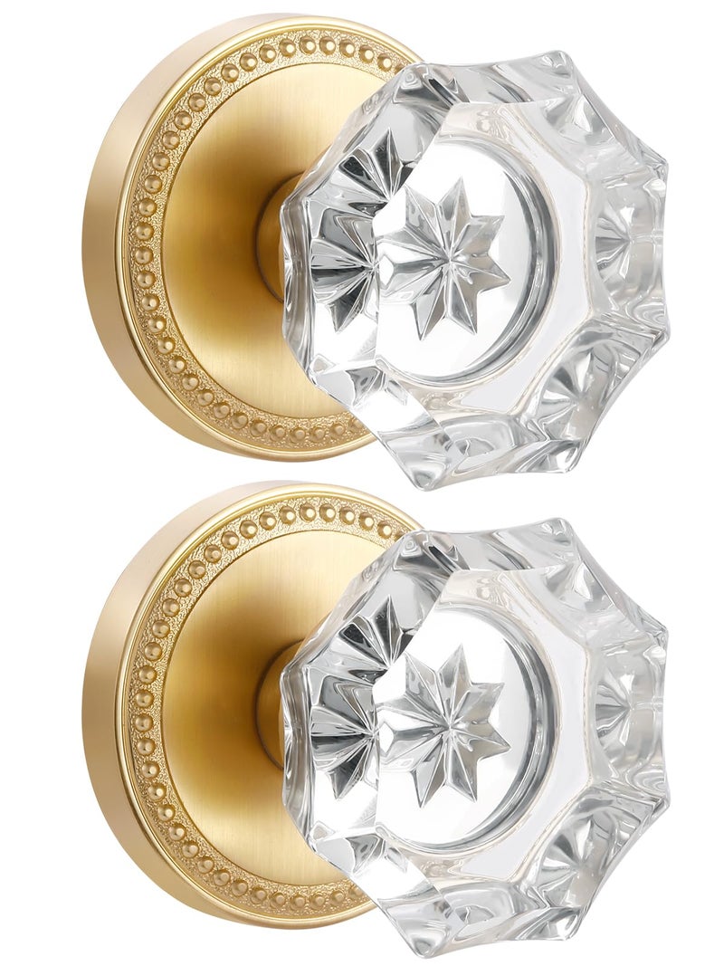 SORWDUERM Gold Door Knobs Crystal Door Knob Dummy Door Knobs Brushed Gold Glass Interior Satin Brass Dummy Handle Single Sided Decorative 2 Pack - Image 2