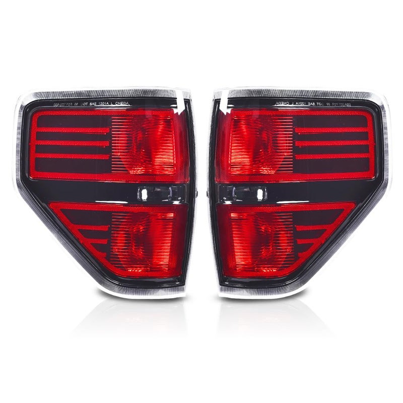 PIT66 Tail Lights Compatible with 2009 2010 2011 2012 2013 2014 Ford F150 Pickup SVTBlack Lens Chrome Trim Rear Light Lamp Assembly 1 Pair