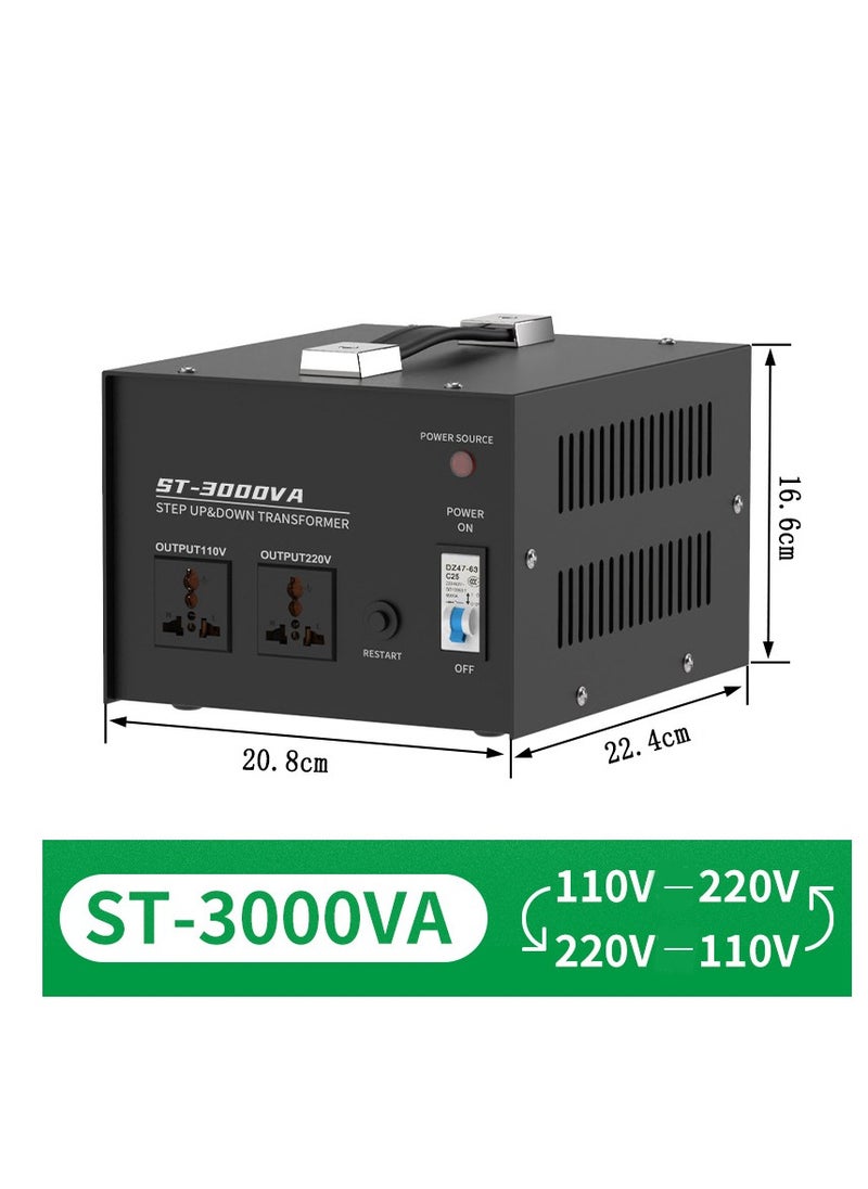 McDou 3000W Voltage converter transformer, 110V/220V interconverter, power converter step-up/step-down transformer converter with resettable circuit breaker protection, universal socket, compact for home use  - Image 1