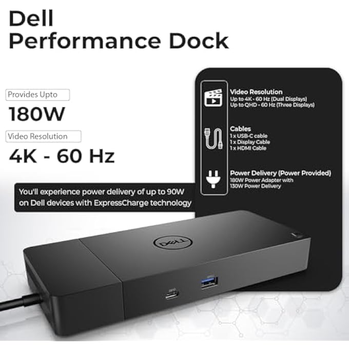 rayihni DELL WD19S DOCKING STATION DUAL MONITOR BUNDLE - 180W, SUPPORTS 4K DISPLAY, DELL DOCK WITH 180W POWER SUPPLY + 4K HDMI CABLE + 4K DISPLAYPORT CABLE + USB-C CABLE + MICROFIBER CLOTH INCLUDED - Image 3