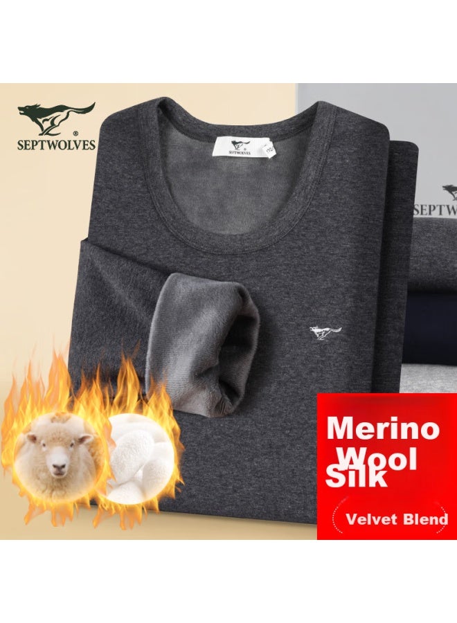Septwolves Men's Wool And Mulberry Silk Thermal Underwear For Autumn And Winter, Thickened And Fleece-lined Top, Cold-proof And Warm-keeping Clothes - Image 1