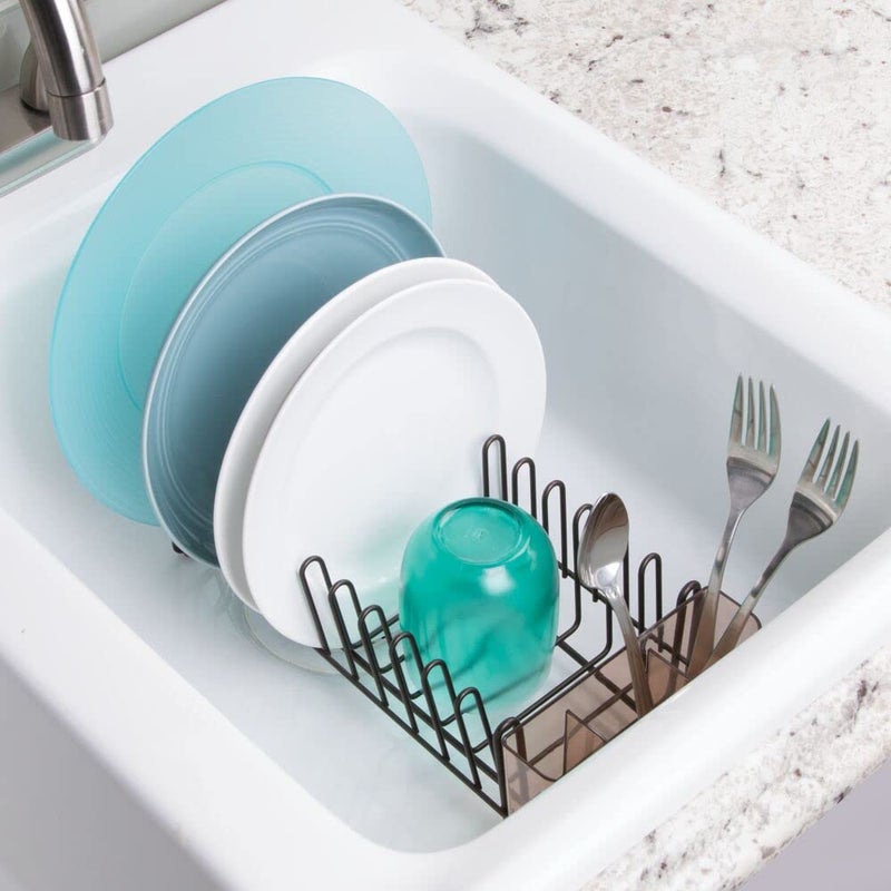 mDesign Dish Tray - Practical Draining Rack for Sink - Great Draining Rack - Up to 12 Plates and Cutlery - Bronze - Image 3