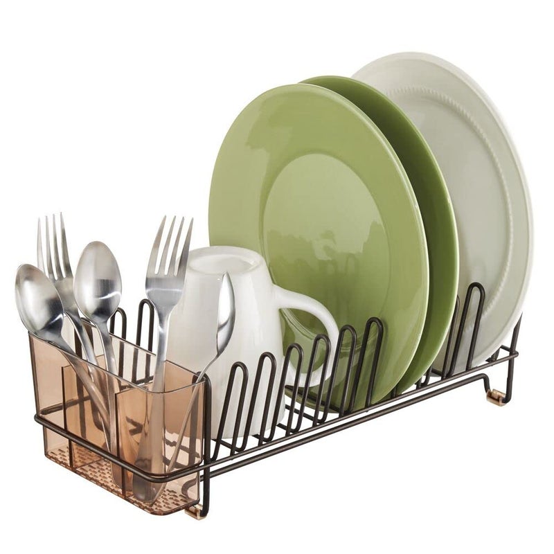 mDesign Dish Tray - Practical Draining Rack for Sink - Great Draining Rack - Up to 12 Plates and Cutlery - Bronze - Image 4