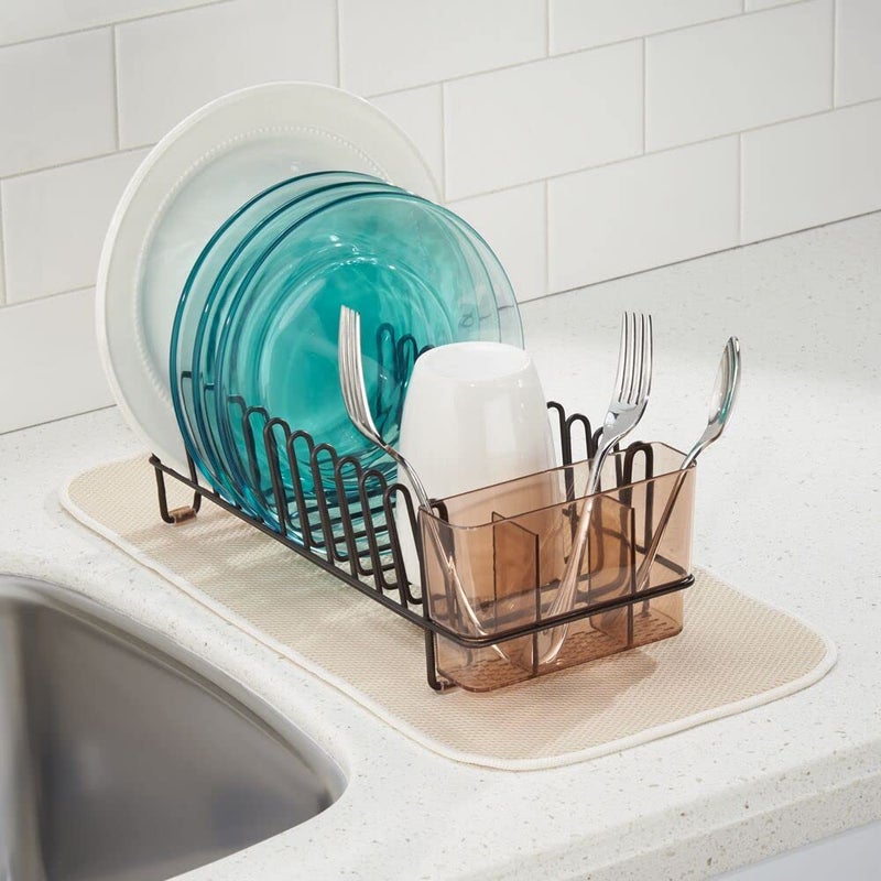 mDesign Dish Tray - Practical Draining Rack for Sink - Great Draining Rack - Up to 12 Plates and Cutlery - Bronze - Image 2