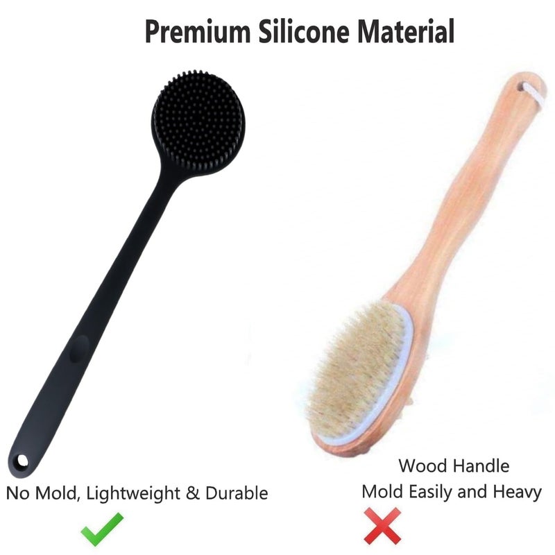 Cinlitek Silicone Body Scrubber With Long Handle for Shower - Exfoliating Back Brush for Men, Women & Kids - Soft Bath Scrubber With Free Hook - Image 4