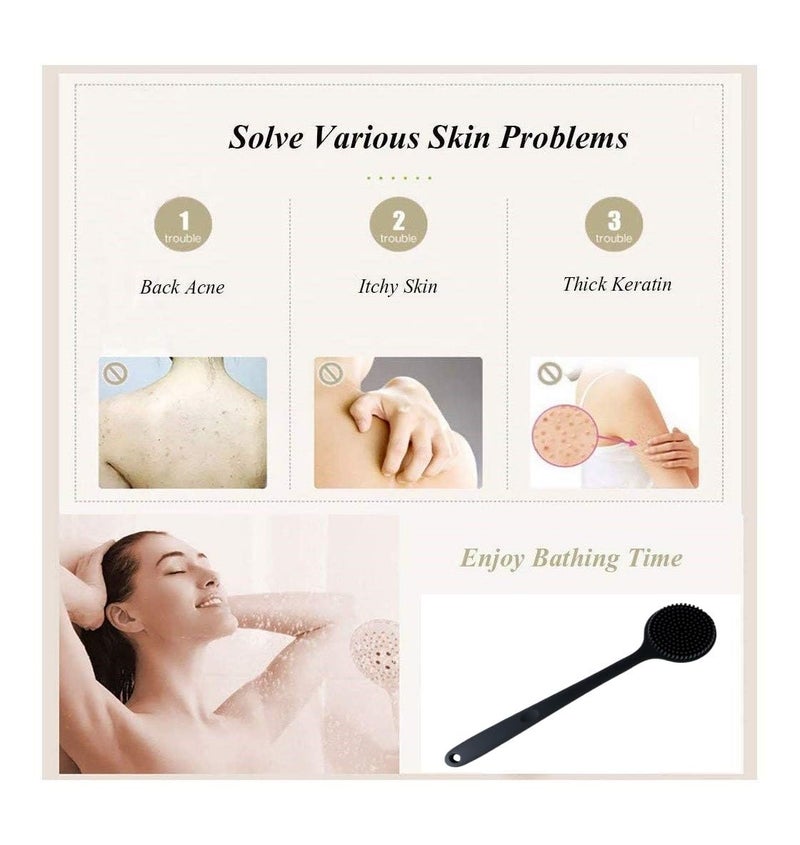 Cinlitek Silicone Body Scrubber With Long Handle for Shower - Exfoliating Back Brush for Men, Women & Kids - Soft Bath Scrubber With Free Hook - Image 5