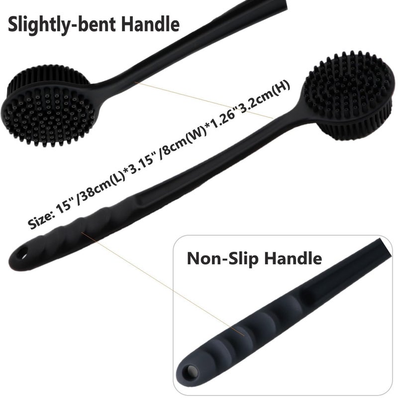 Cinlitek Silicone Body Scrubber With Long Handle for Shower - Exfoliating Back Brush for Men, Women & Kids - Soft Bath Scrubber With Free Hook - Image 3