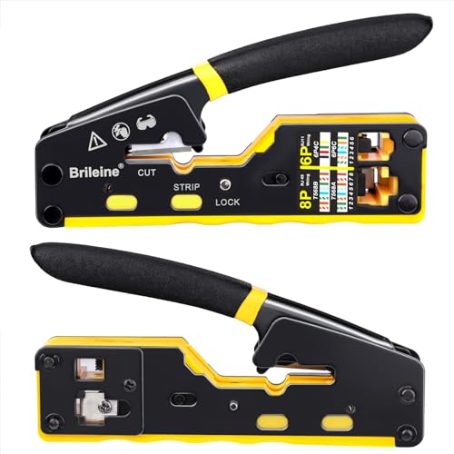 Brileine RJ45 Crimp Tool Pass Through Kit Ethernet Crimper Cat5 Cat5e Cat6 Crimping Tool for RJ11/RJ12 6P/8P with Network Lan Cable Tester, 50PCS Cat6 Connectors, 50PCS Boots, Mini Cable Stripper - Image 4