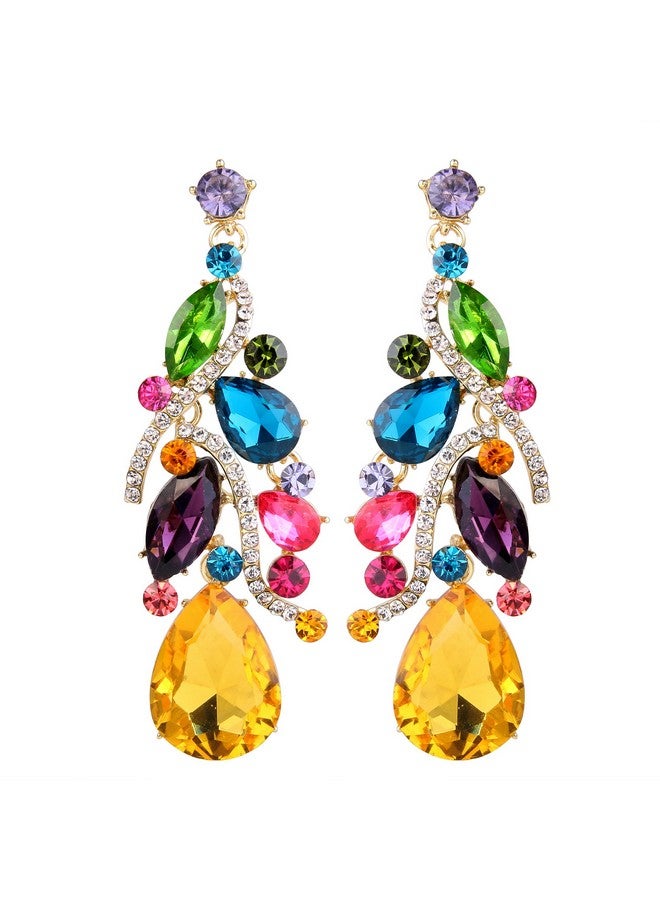 BriLove Bohemian Boho Dangle Earrings For Women Crystal Multi Teardrop Filigree Cluster Chandelier Earrings Multicolor Colorful Gold-Toned - Image 1