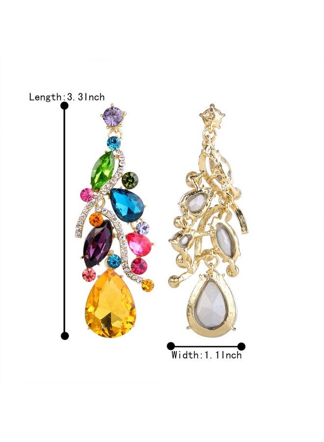 BriLove Bohemian Boho Dangle Earrings For Women Crystal Multi Teardrop Filigree Cluster Chandelier Earrings Multicolor Colorful Gold-Toned - Image 5