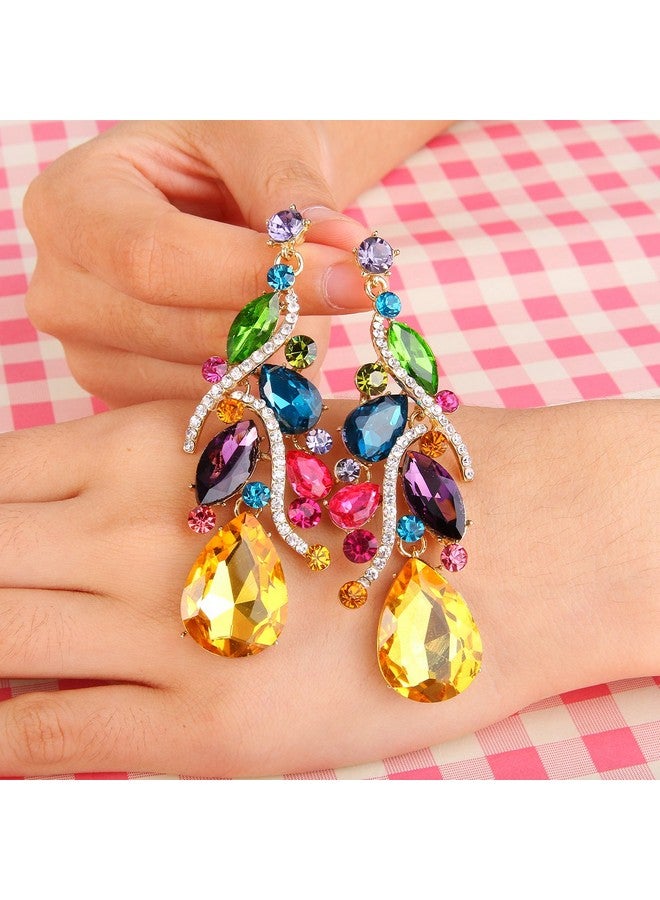 BriLove Bohemian Boho Dangle Earrings For Women Crystal Multi Teardrop Filigree Cluster Chandelier Earrings Multicolor Colorful Gold-Toned - Image 3
