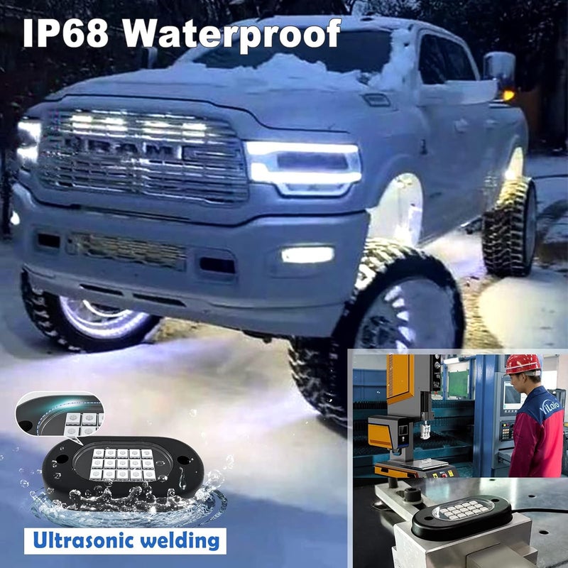 YiLaie RGB LED Rock Lights, 60 LEDs High Brightness Multifunction Neon underglow Kit Waterproof Car Light with APP/RF Control Multicolor Rock Lights for ATV RZR UTV SUV Off Road Car, DC 12V (4 Pods) - Image 3