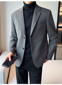 Generic Mens Wool Blazer Autumn Winter Thick Korean Casual Suit Jacket Brown  - Image 2