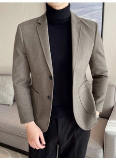 Generic Mens Wool Blazer Autumn Winter Thick Korean Casual Suit Jacket Brown  - Image 1