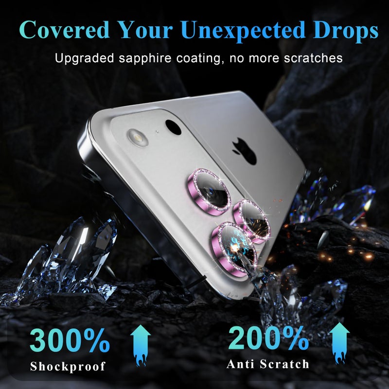 YWXTW Camera Lens Protector for iPhone 17 Pro/iPhone 17 Pro Max, [1 Step Installation Tray] Tempered Glass Screen Protector Metal Individual Camera Cover Accessories Case Friendly (Glitter Pink) - Image 3