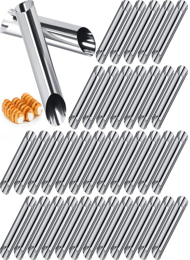 Yexiya 50 Pcs Cannoli Tubes Stainless Steel Cannoli Forms Cream Horn Molds Non Stick Danish Pastry Molds for Croissant Shell Cream Roll Baking Cookie Dough (Tubes) - Image 1