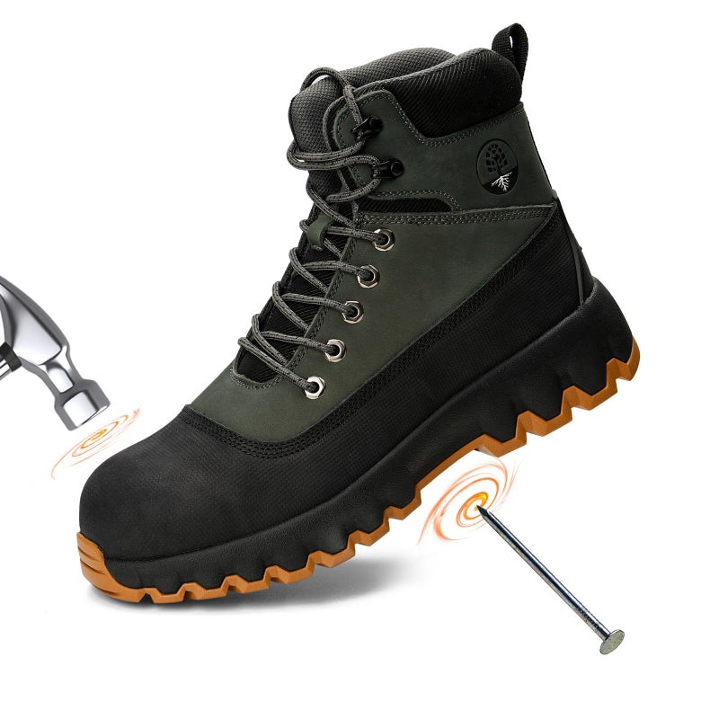 Peeldicou Mens Work Boots Composite Toe Boots for Men Genuine Leather Rubber Sole No Slip Waterproof Shoes Industrial & Construction Safety Boots - Image 1