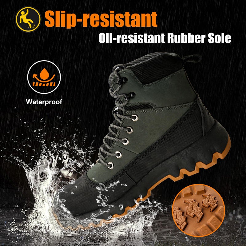 Peeldicou Mens Work Boots Composite Toe Boots for Men Genuine Leather Rubber Sole No Slip Waterproof Shoes Industrial & Construction Safety Boots - Image 3
