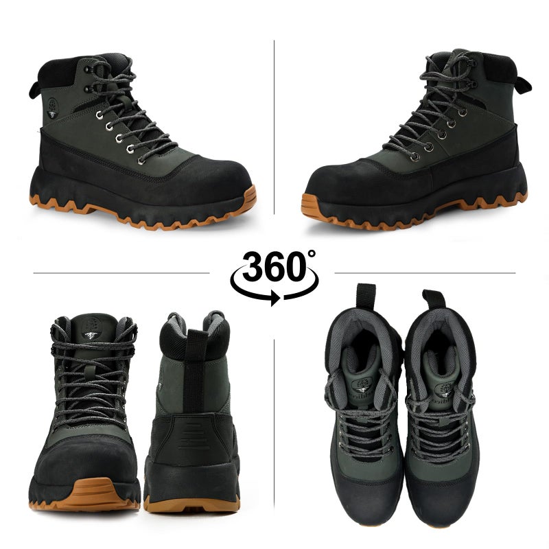 Peeldicou Mens Work Boots Composite Toe Boots for Men Genuine Leather Rubber Sole No Slip Waterproof Shoes Industrial & Construction Safety Boots - Image 4