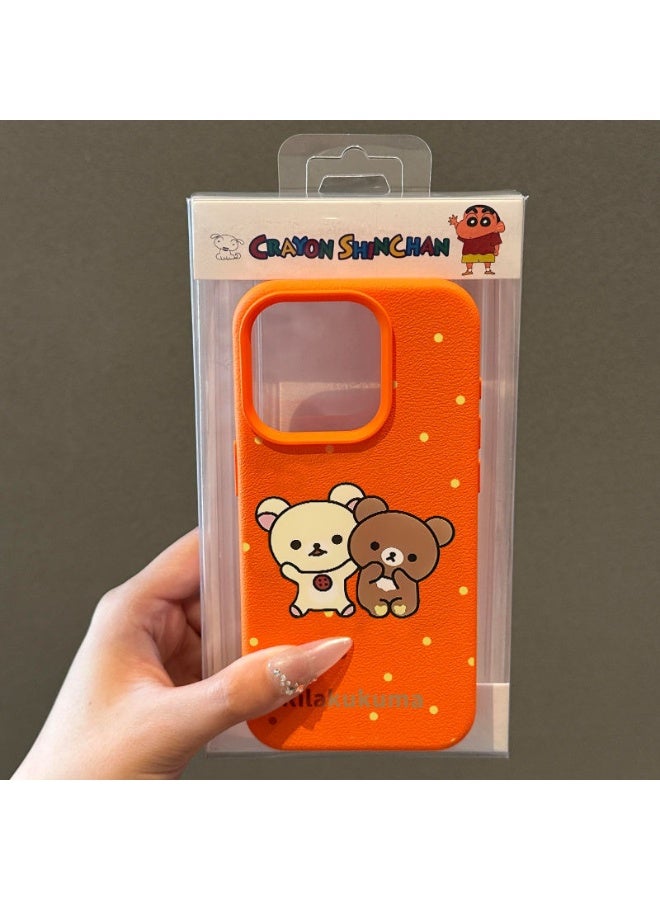 NIBEMINENT Cute Polka Dot Bear Lychee Pattern Protective TPU Case Cover For iPhone 16 Plus, Orange