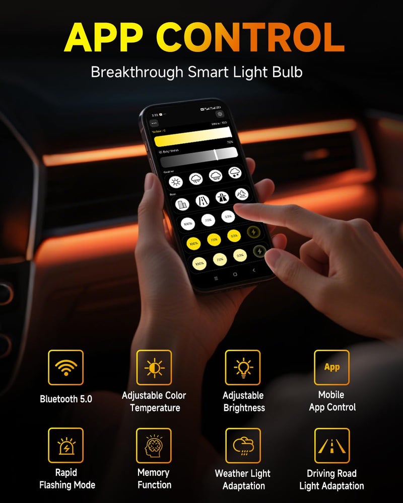Termitor Smart H4 Light Bulb, 0-75000LM 1500% Super Brighter, App-Controlled Dimming & Color Temperature, 3000K Yellow to 6500K Cool White for Bluetooth 9003/HB2 Fog Light, Plug and Play, Pack of 2 - Image 3