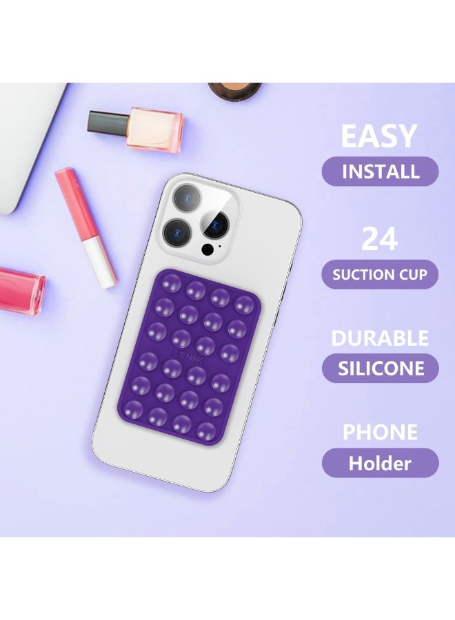 LENOK Silicone Double-Sided Suction Phone Case Detachable Mount - Hands-Free, Strong Grip Holder for Selfies & Videos - Durable, Easy to Use - iPhone & Android (Purple) - Image 2
