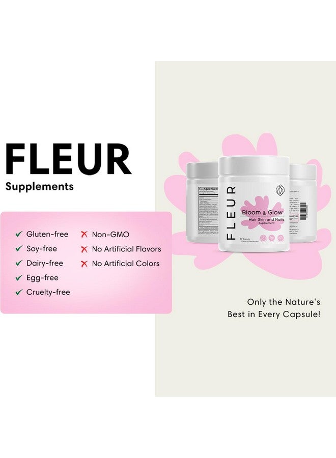 FLEUR فليور بلوم آند غلو جوميز للشعر والبشرة والأظافر، مكمل لنمو الشعر مع البيوتين والإنوزيتول، جوميز غنية بمضادات الأكسدة من فيتامين أ، ج، هـ لإصلاح البشرة والأظافر، خالية من السكر، 60 جوميز نباتية - Image 4