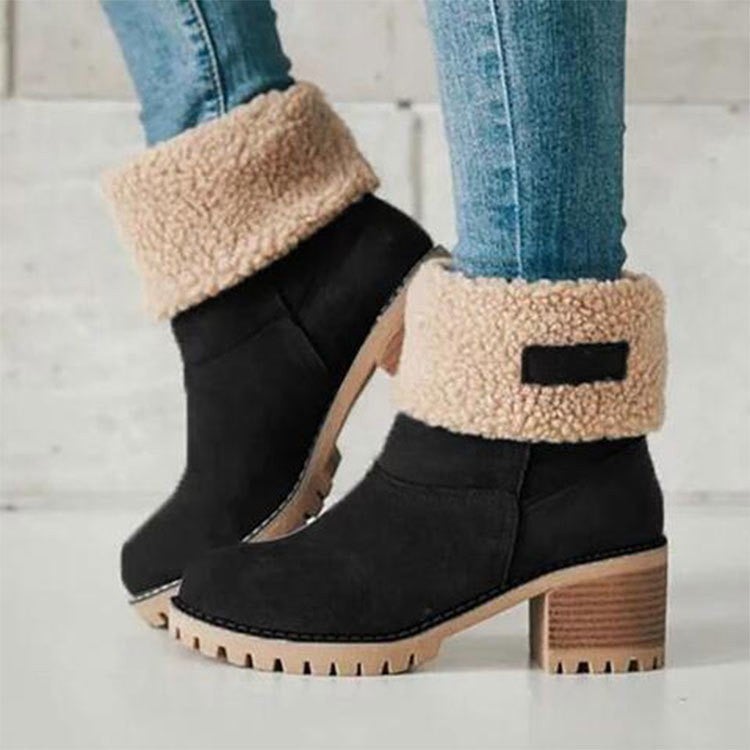 Winter Fashion Womens Large Size Fluffy Snow Boots Black