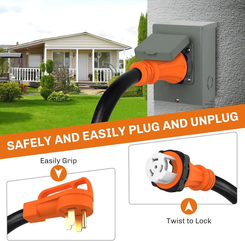 WELLUCK 25FT Power Cord Inlet Box Kit Temporary Connector Cable 50Amp Generator Plug, NEMA 14-50P to SS2-50R Extension Cord 25 Feet with NEMA SS2-50P Generator Inlet, ETL Listed, Weatherproof - Image 5