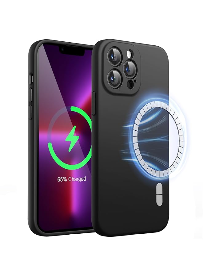 جي تيك جراب سيليكون مغناطيسي لهاتف آيفون 13 برو ماكس 6.7 بوصة متوافق مع غطاء هاتف ماج سيف مع عدسة الكاميرا حماية كاملة أسود - Image 1