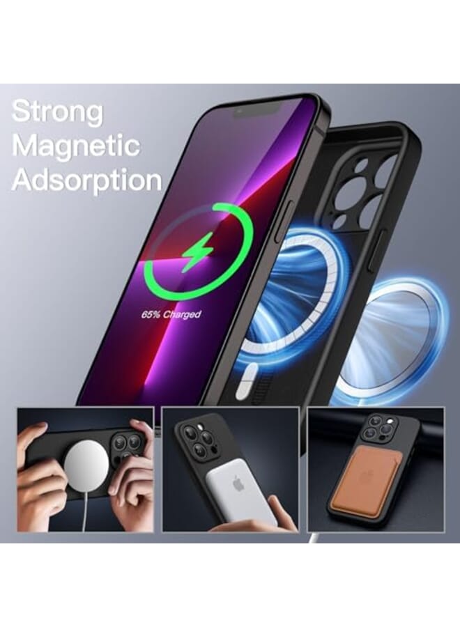 جي تيك جراب سيليكون مغناطيسي لهاتف آيفون 13 برو ماكس 6.7 بوصة متوافق مع غطاء هاتف ماج سيف مع عدسة الكاميرا حماية كاملة أسود - Image 3