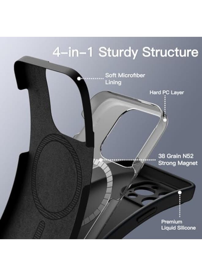 جي تيك جراب سيليكون مغناطيسي لهاتف آيفون 13 برو ماكس 6.7 بوصة متوافق مع غطاء هاتف ماج سيف مع عدسة الكاميرا حماية كاملة أسود - Image 4