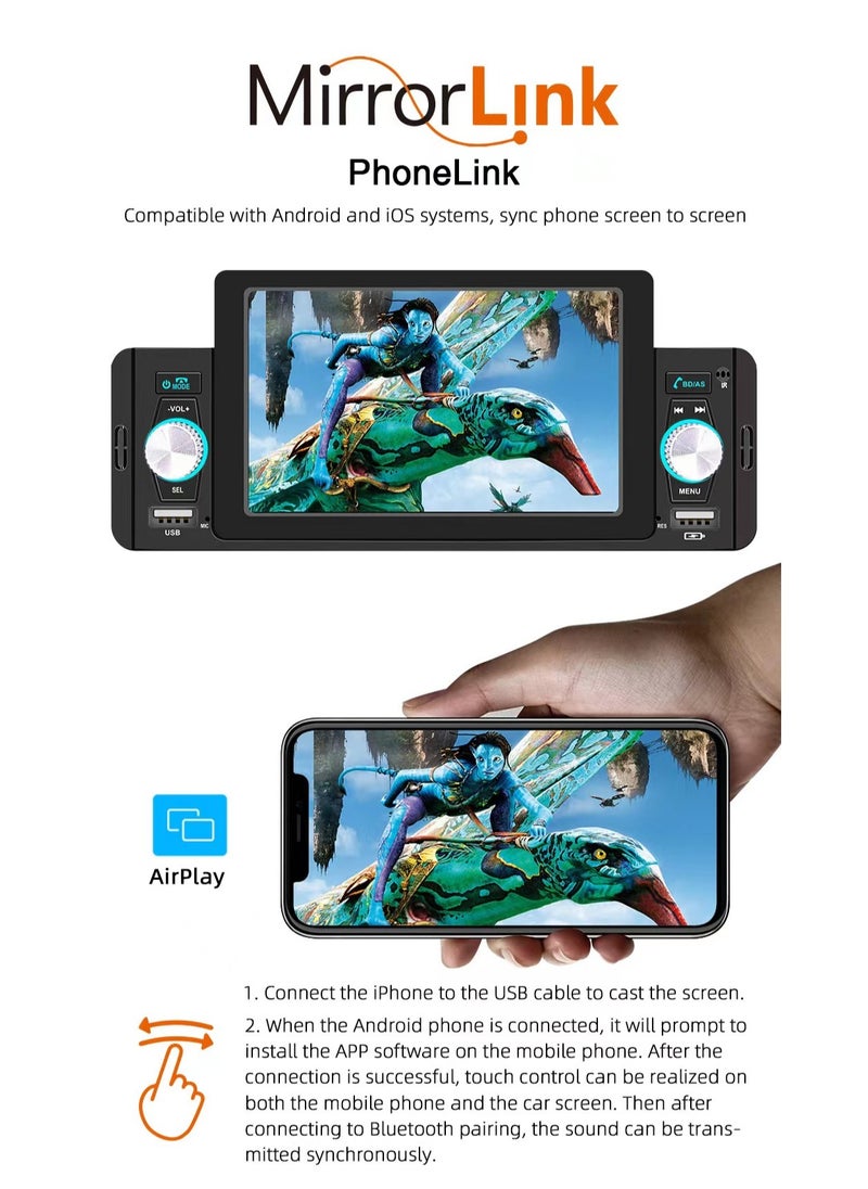 Generic - 5 Inch Touch Screen Apple Stereo  CarPlayer Android MP5 Auto Media Receiver Car Radio with Support Bluetooth Hands Free Calling FM SWC USB AUX Mirror Link + - Image 1