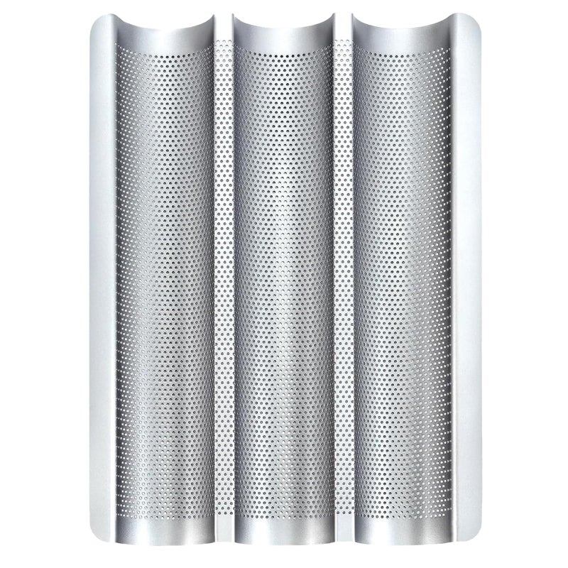 Hesanzol Baguette Pans for Baking 15" x 11", 3 Loaf Carbon Steel French Bread Pan Nonstick Perforated Baguette Baking Tray Silver - Image 1