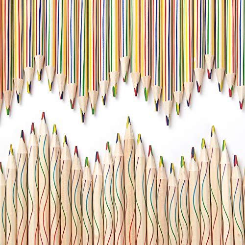 ThEast 60 Pieces Rainbow Colored Pencils, 4 Color in 1 Rainbow Pencils for Kids, Assorted Colors for Drawing Coloring Sketching, Kids Party Favors, Pre-sharpened - Image 1