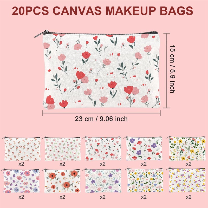 TWINKLEMON 20PCS Flower Canvas Makeup Bags Bulk Floral Cosmetic Bags for Women and Girls Multicolor Travel Pouch Wildflower Canvas Toiletry Bag Bulk Makeup Organizer Bags for Friendgiving Friend Gifts - Image 2