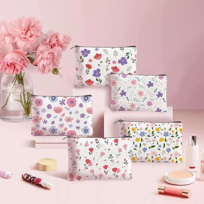TWINKLEMON 20PCS Flower Canvas Makeup Bags Bulk Floral Cosmetic Bags for Women and Girls Multicolor Travel Pouch Wildflower Canvas Toiletry Bag Bulk Makeup Organizer Bags for Friendgiving Friend Gifts - Image 4